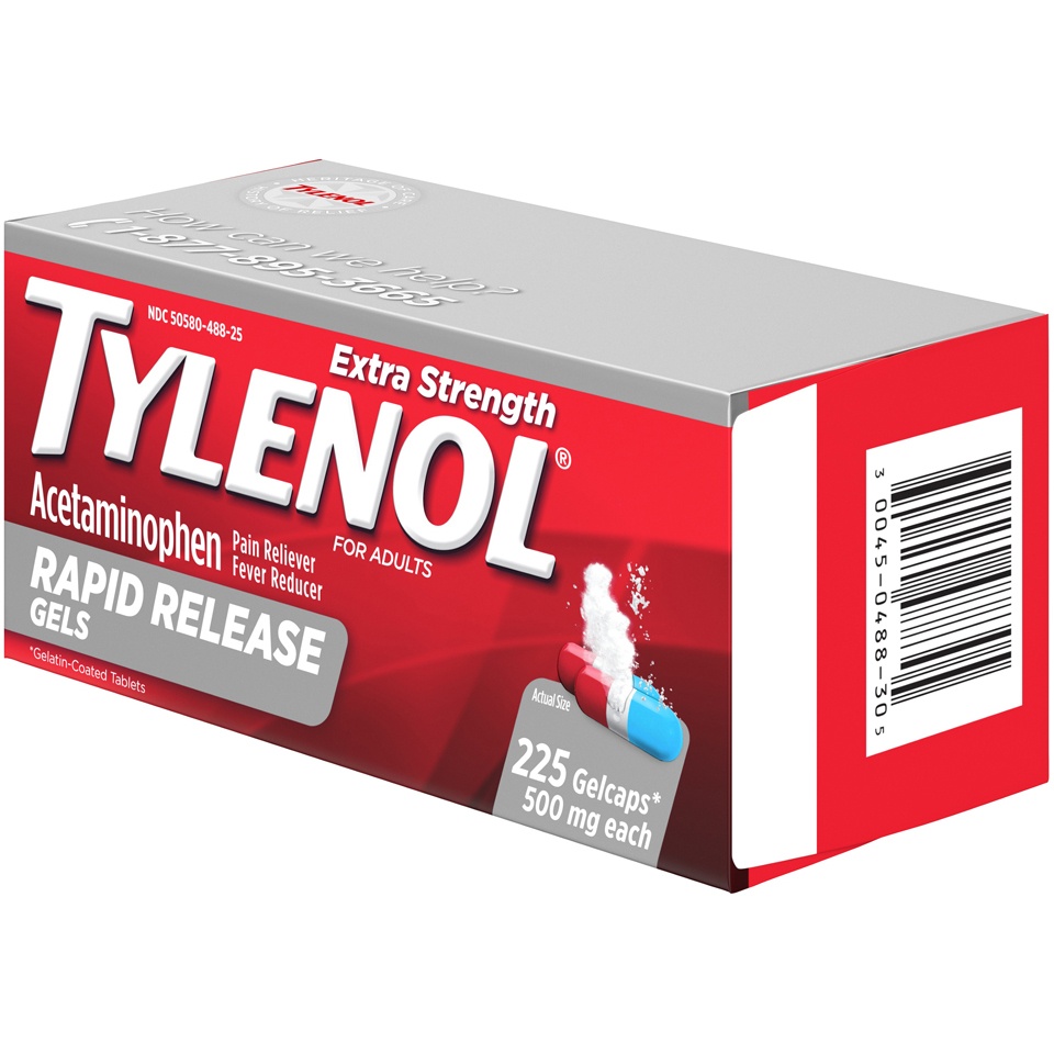 slide 3 of 6, Tylenol Extra Strength Acetaminophen Rapid Release Gels, Extra Strength Pain Reliever & Fever Reducer Medicine, Gelcaps with Laser-Drilled Holes, 500 mg Acetaminophen, 225 ct; 500 mg