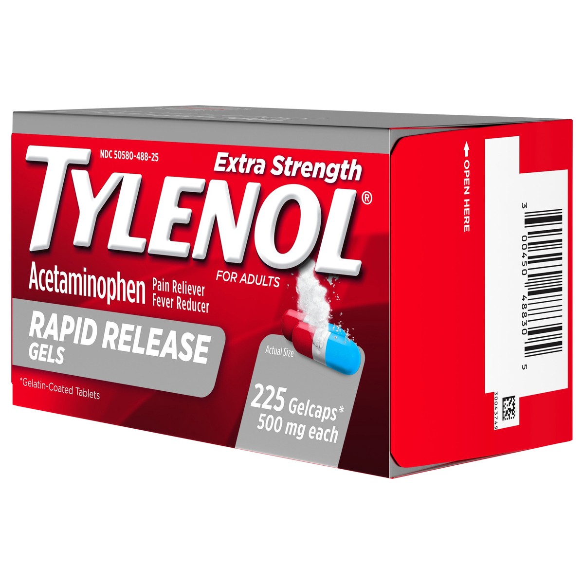 slide 3 of 7, Tylenol Extra Strength Acetaminophen Rapid Release Gels, Extra Strength Pain Reliever & Fever Reducer Medicine, Gelcaps with Laser-Drilled Holes, 500 mg Acetaminophen, 225 ct, 225 ct