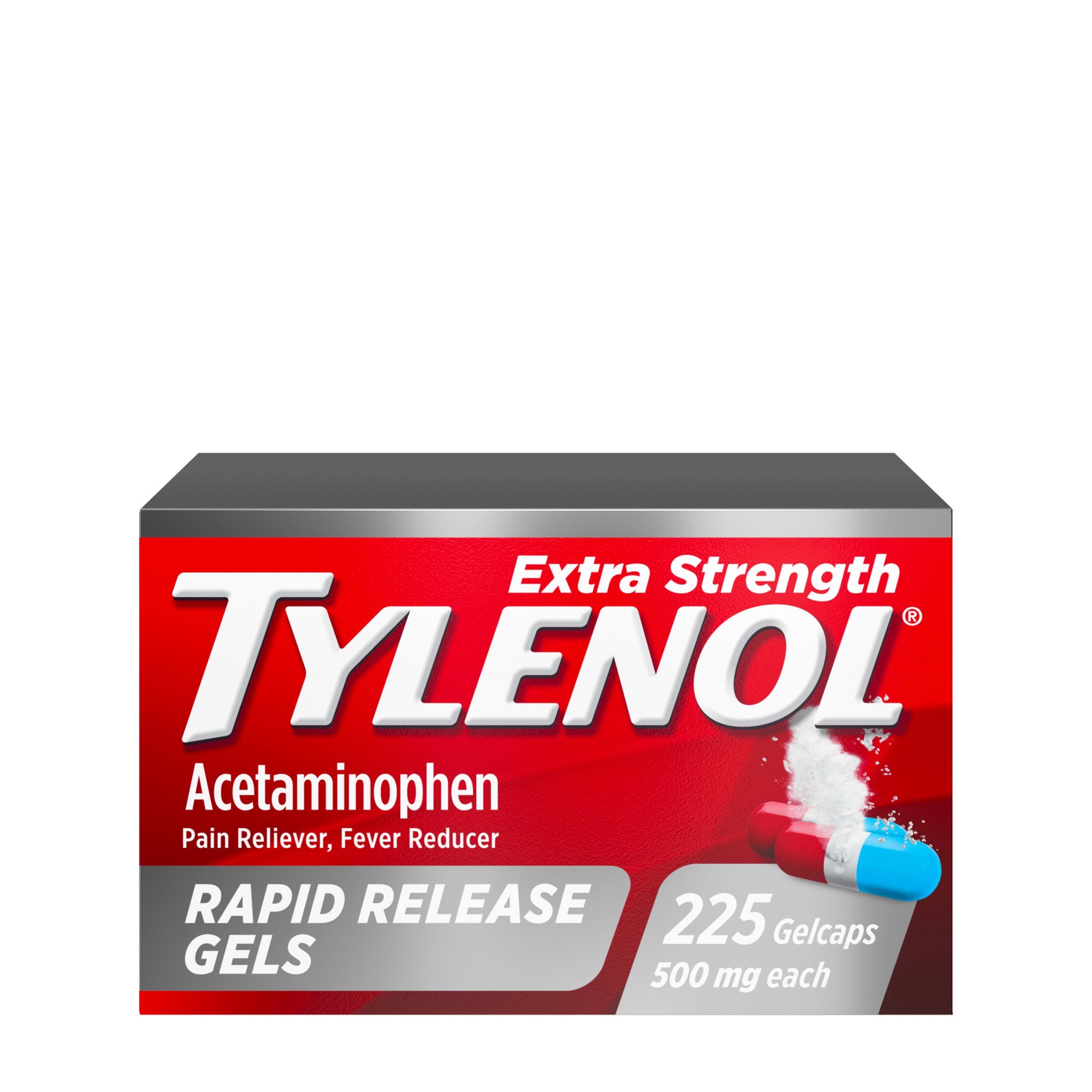 slide 1 of 7, Tylenol Extra Strength Acetaminophen Rapid Release Gels, Extra Strength Pain Reliever & Fever Reducer Medicine, Gelcaps with Laser-Drilled Holes, 500 mg Acetaminophen, 225 ct, 225 ct