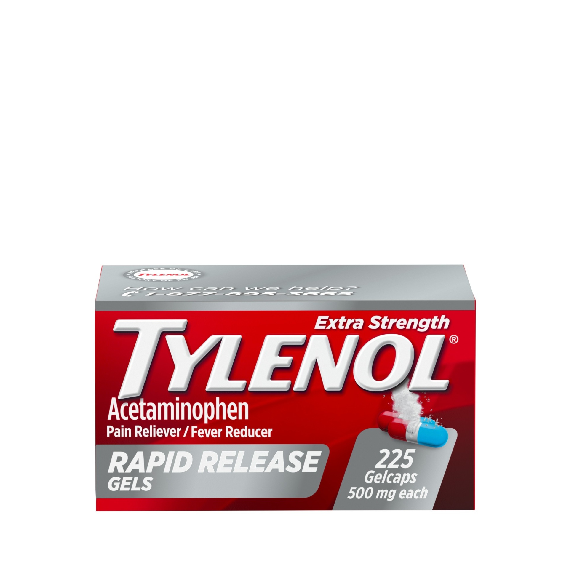slide 1 of 6, Tylenol Extra Strength Acetaminophen Rapid Release Gels, Extra Strength Pain Reliever & Fever Reducer Medicine, Gelcaps with Laser-Drilled Holes, 500 mg Acetaminophen, 225 ct; 500 mg