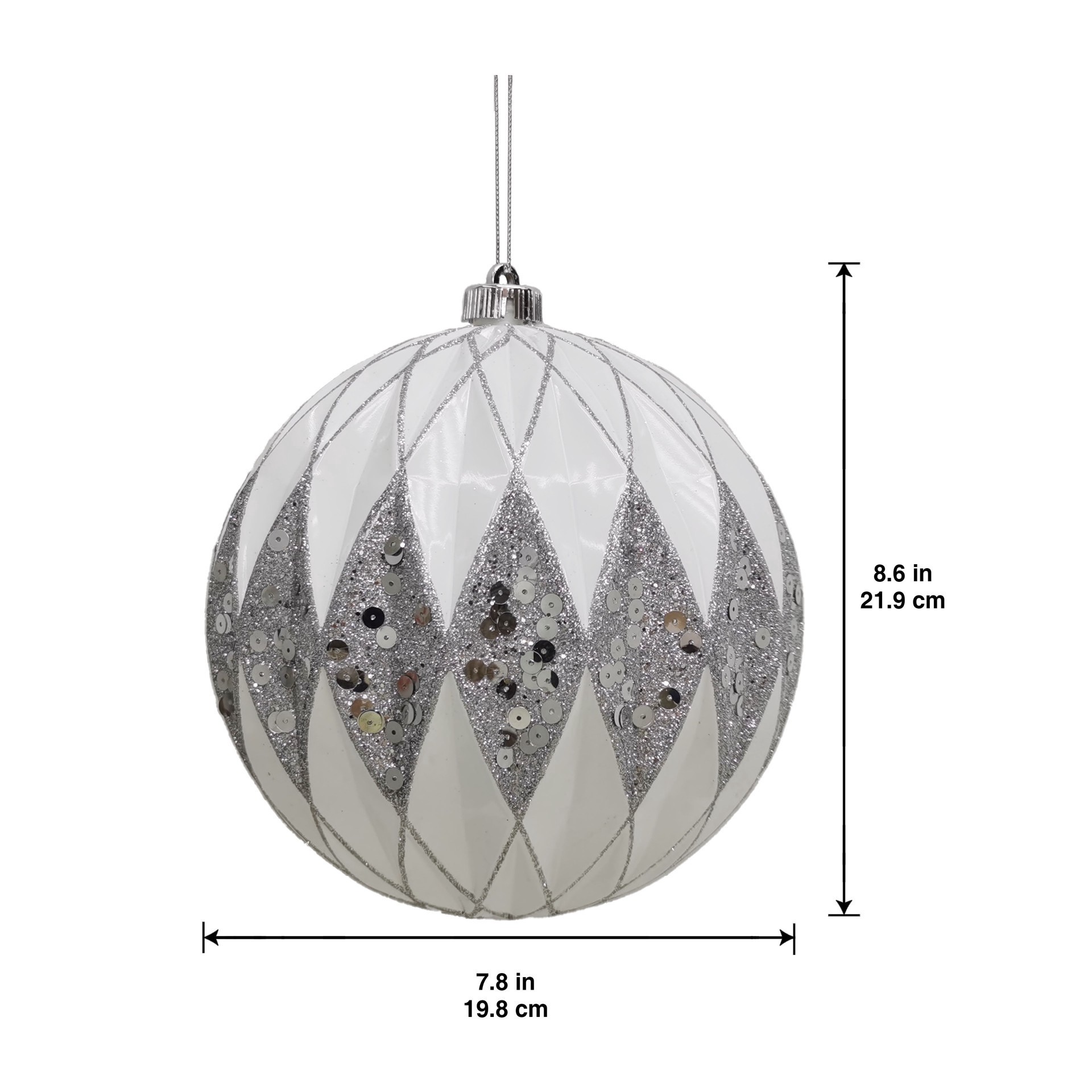 slide 3 of 3, 8.5" White & Silver Glitter Diamond Ball Ornament By Ashland, 8.5 in