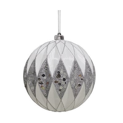 slide 1 of 3, 8.5" White & Silver Glitter Diamond Ball Ornament By Ashland, 8.5 in