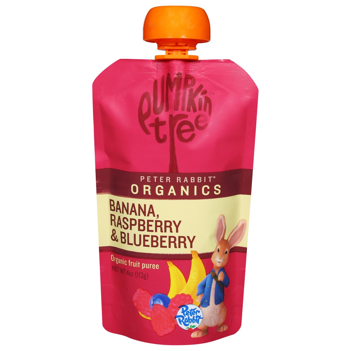 slide 1 of 14, Pumpkin Tree Peter Rabbit Organics Organic Banana, Raspberry & Blueberry Fruit Puree 4 oz, 4 oz