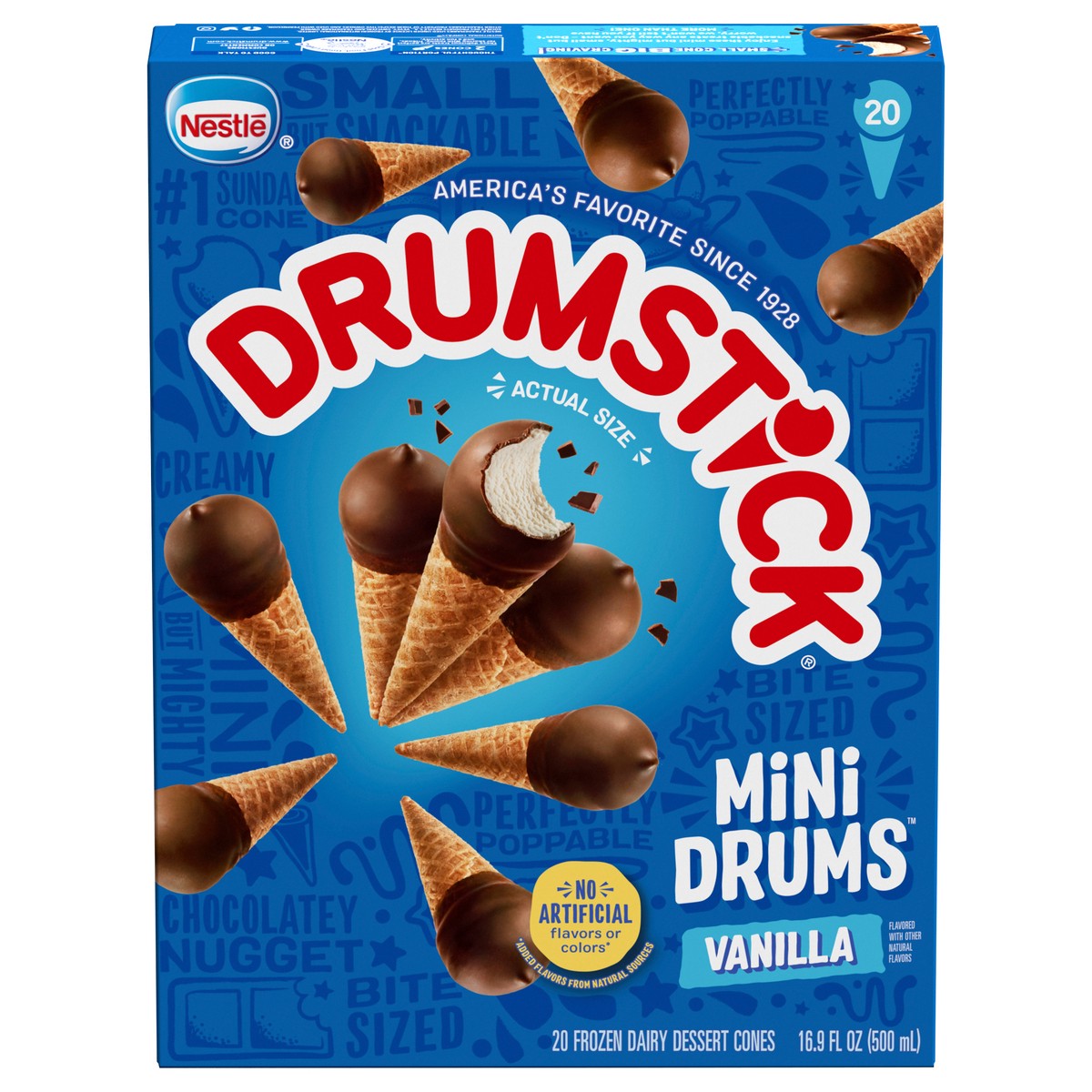 slide 1 of 5, Drumstick Mini Drums Vanilla Frozen Dairy Dessert Cones 20 ea, 20 ct