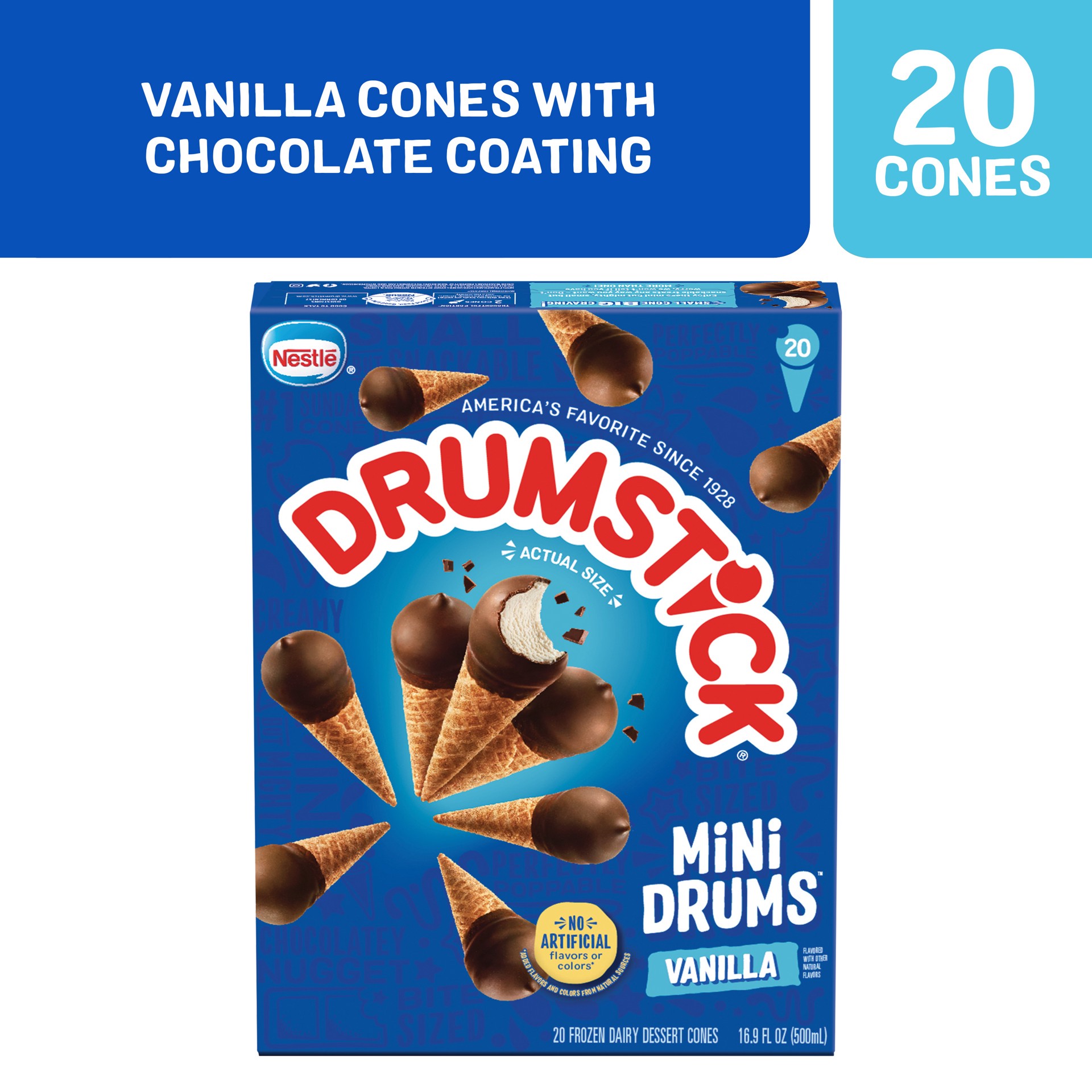 slide 5 of 5, Drumstick Mini Drums Vanilla Frozen Dairy Dessert Cones 20 ea, 20 ct