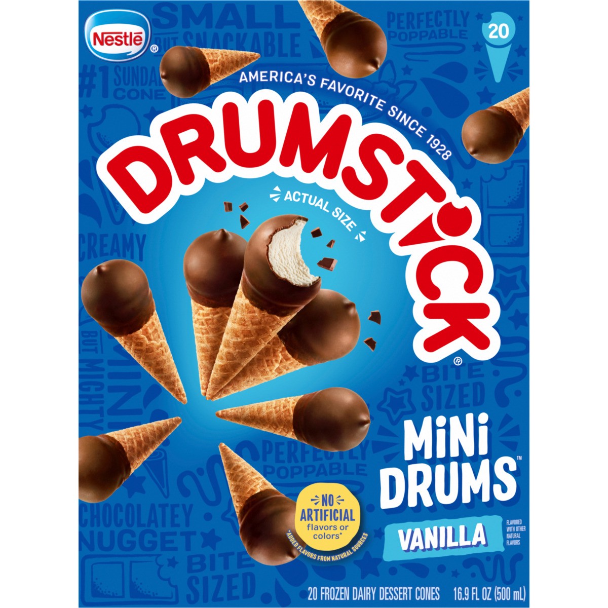 slide 1 of 5, Drumstick Mini Drums Vanilla Sundae Cones, 20 Count, 20 ct