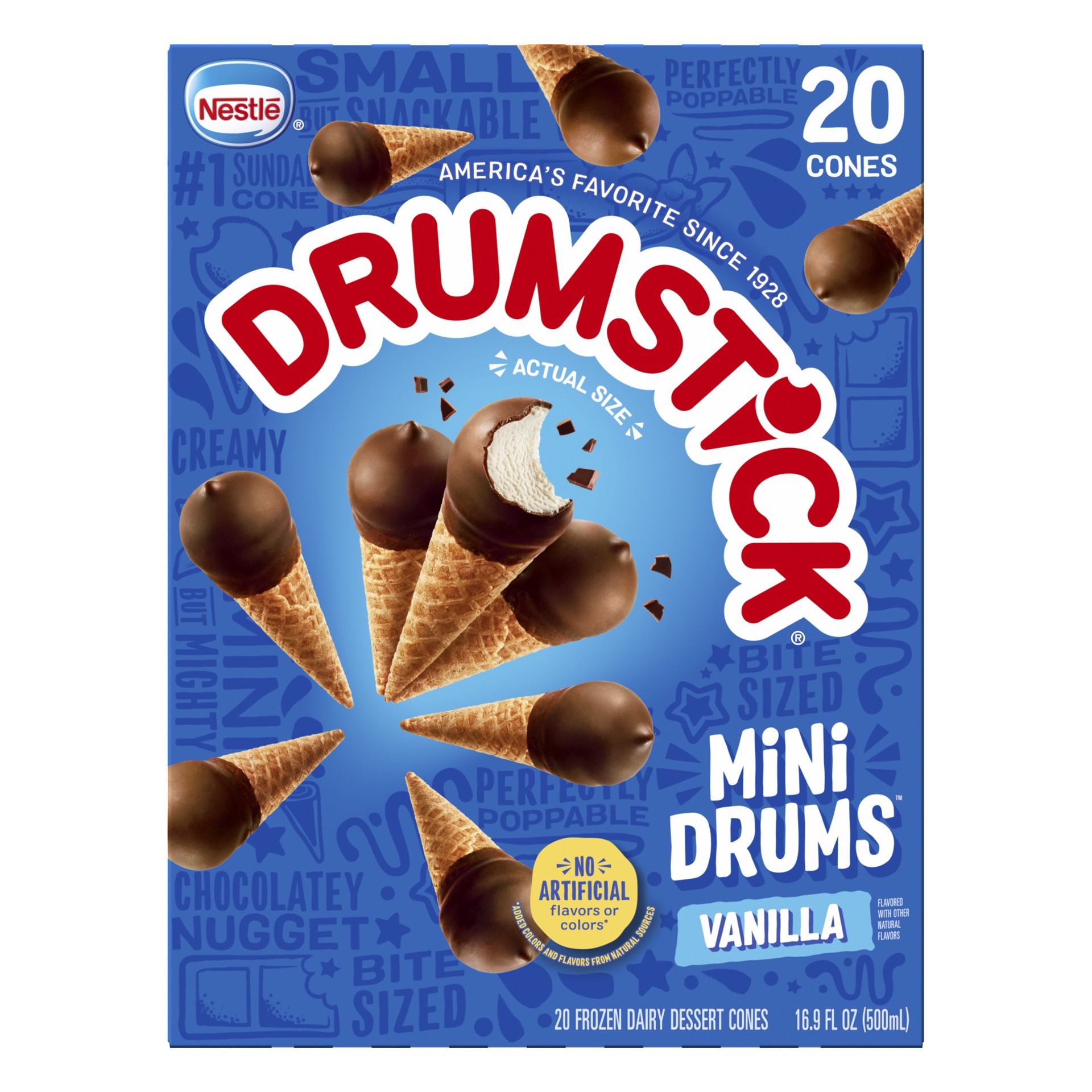 slide 1 of 5, Drumstick Mini Drums Vanilla Frozen Dairy Dessert Cones 20 ea, 20 ct