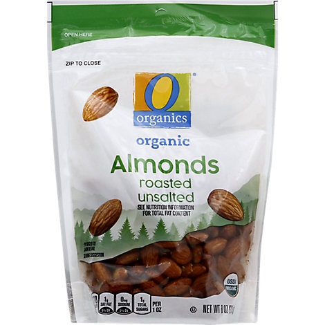 slide 1 of 1, O Organics Organic Almonds Roasted Unsalted, 8 oz