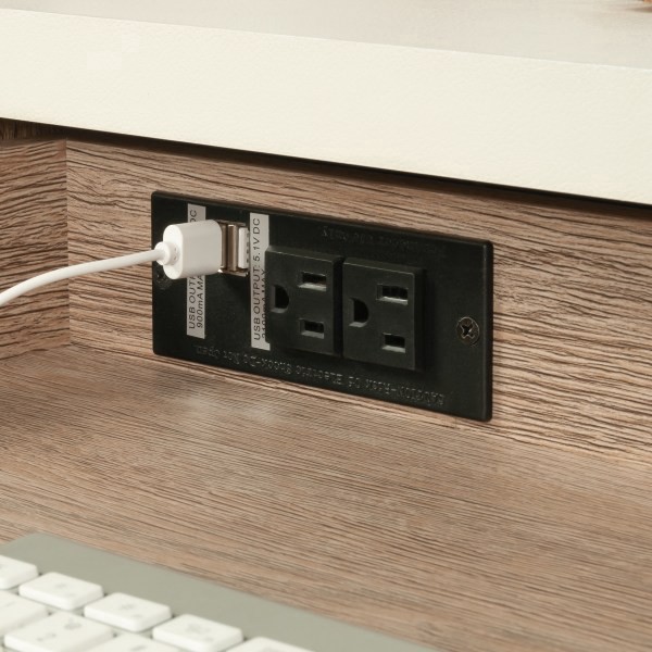 slide 6 of 10, Sauder Dixon City 33""W Computer Desk Cabinet With Storage, Brushed Oak/Pebble White, 1 ct