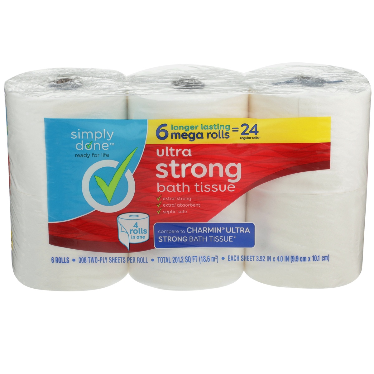 slide 1 of 1, Simply Done Bath Tissue Ultra Strong Mega, 6 ct