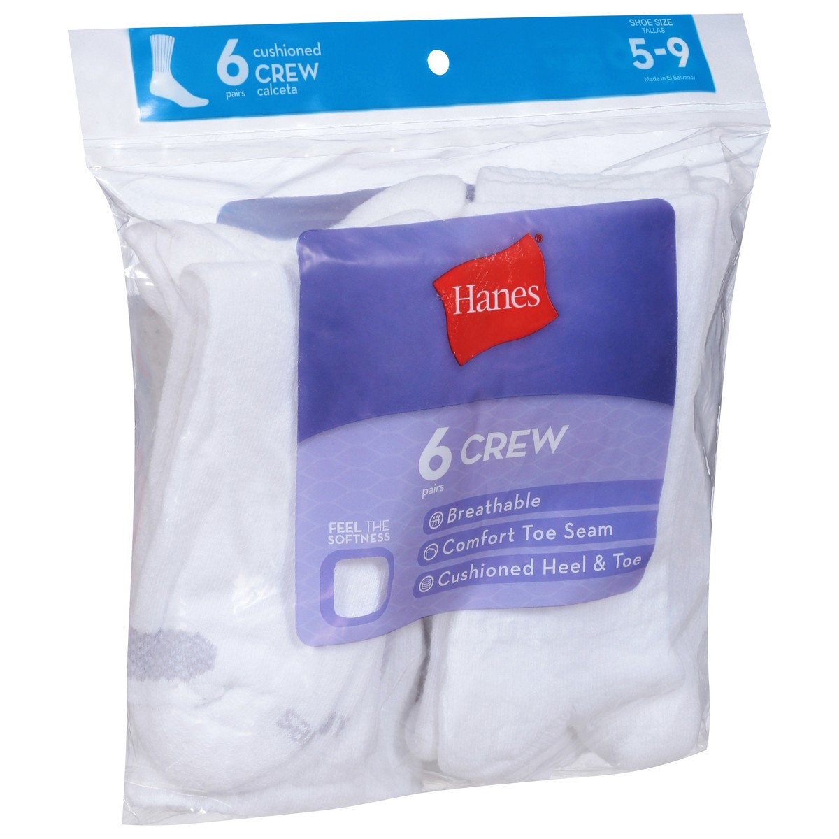 slide 2 of 9, Hanes Shoe Size 5-9 Cushioned Crew Socks 6 Pairs, 6 ct