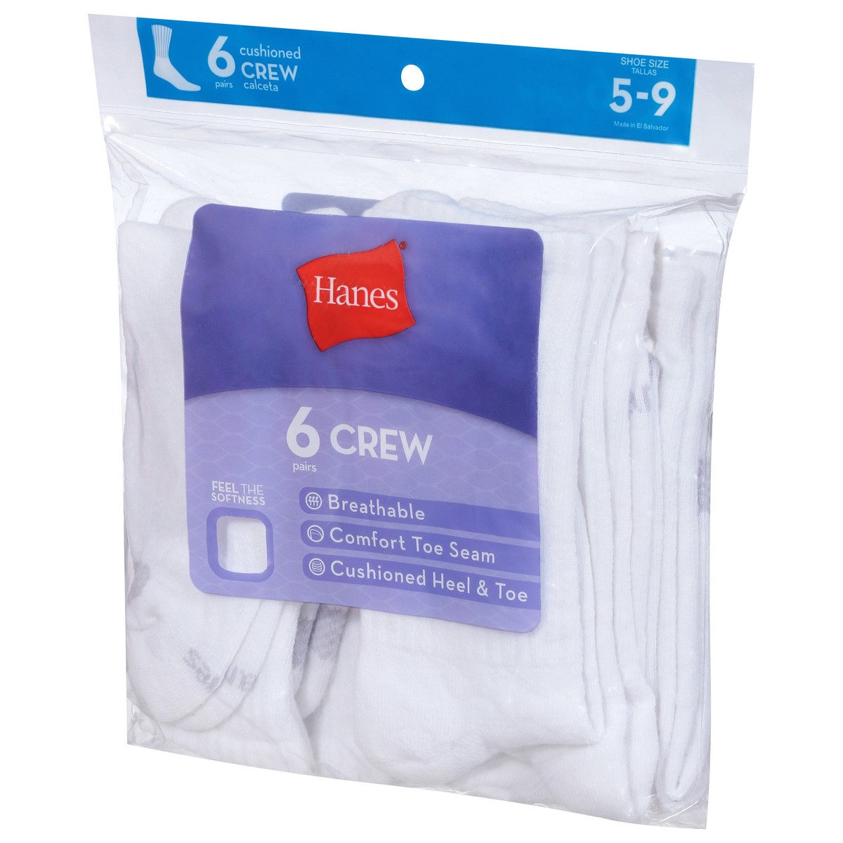 slide 3 of 9, Hanes Shoe Size 5-9 Cushioned Crew Socks 6 Pairs, 6 ct
