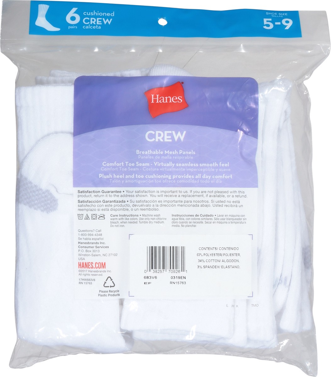 slide 5 of 9, Hanes Shoe Size 5-9 Cushioned Crew Socks 6 Pairs, 6 ct