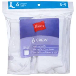 Hanes Shoe Size 5-9 Cushioned Crew Socks 6 Pairs