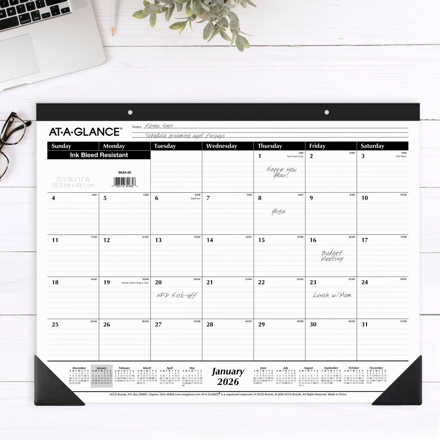 slide 2 of 6, AT-A-GLANCE 2026 Monthly Desk Pad Calendar, Large, 21 3/4" x 17", 17 in