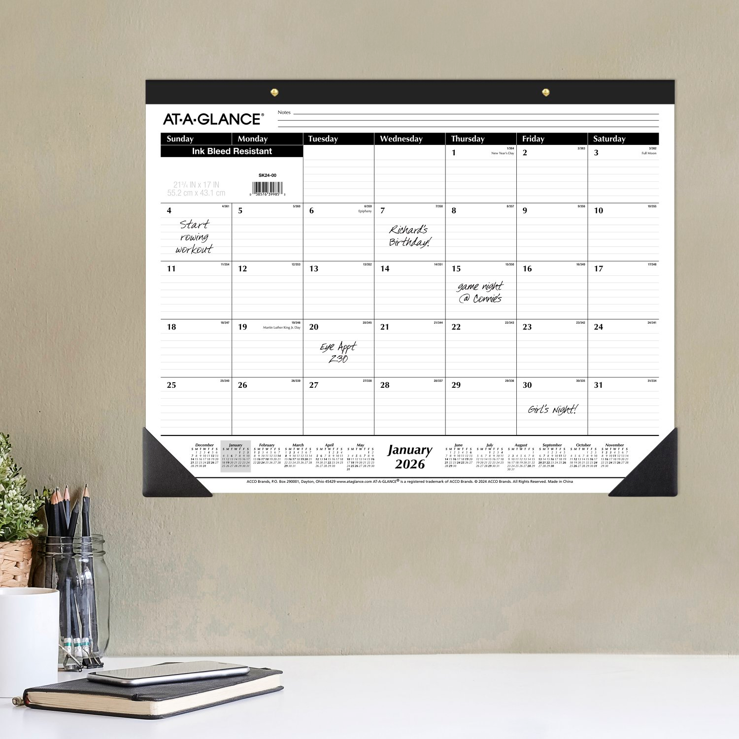 slide 5 of 6, AT-A-GLANCE 2026 Monthly Desk Pad Calendar, Large, 21 3/4" x 17", 17 in