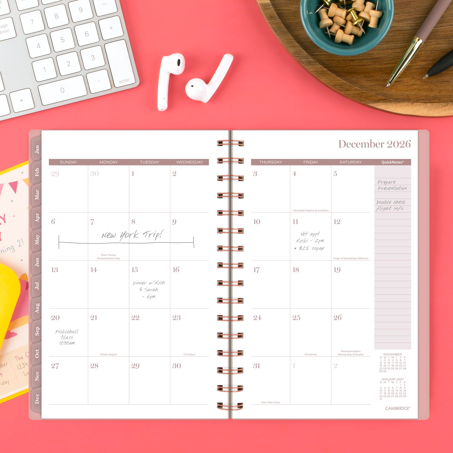 slide 4 of 8, Cambridge® Savannah 2026 Weekly Monthly Planner, Small, 5 1/2" x 8 1/2", 1 ct