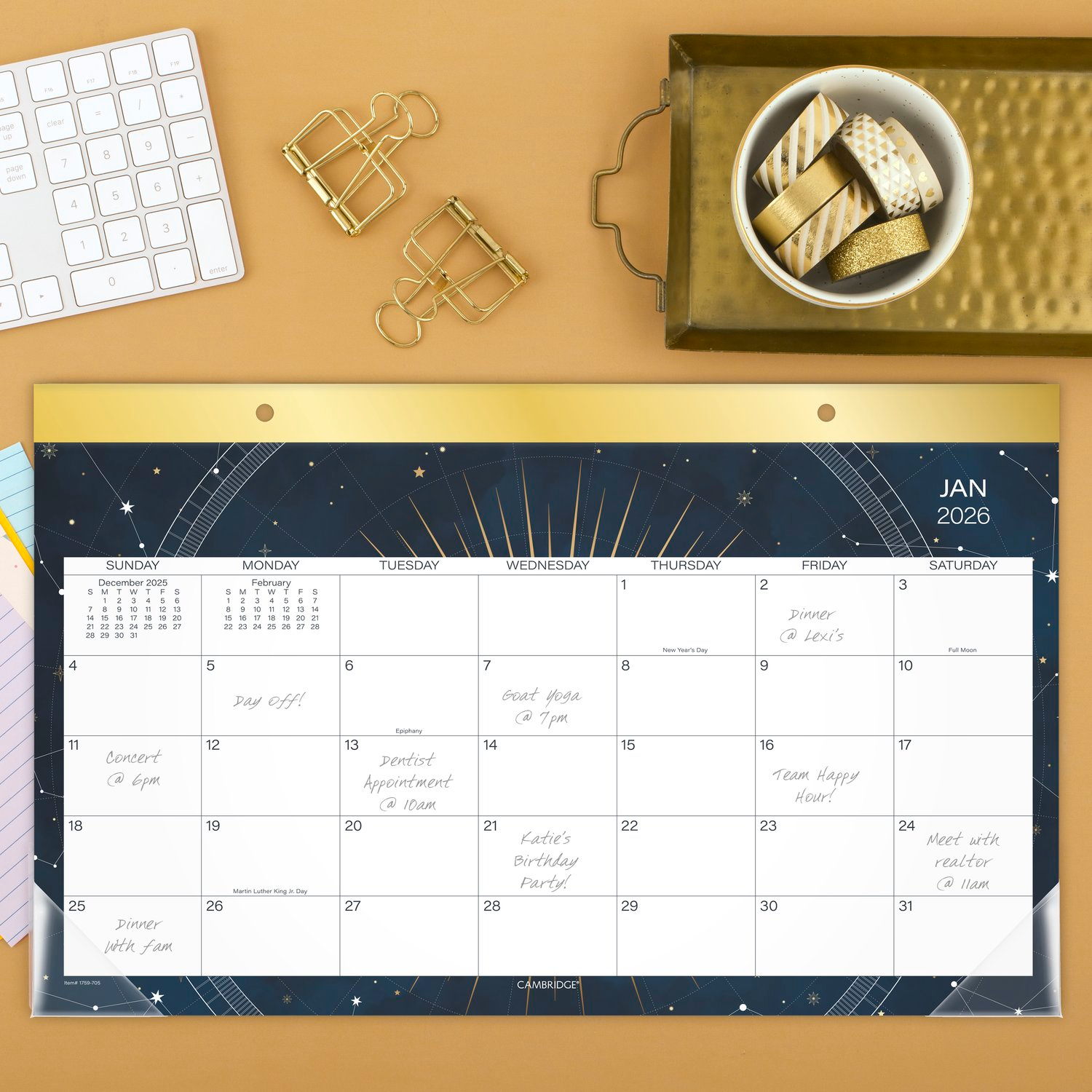slide 2 of 8, Cambridge® Stargazer 2026 Monthly Desk Pad Calendar, Compact, 17 3/4" x 11", 11 in
