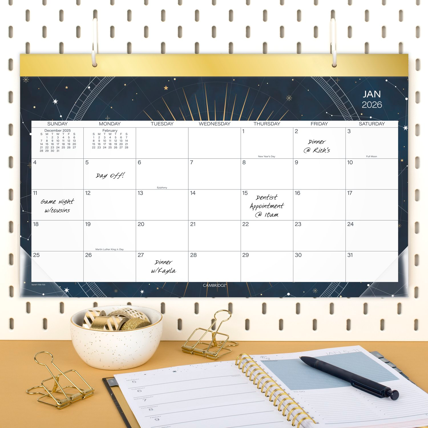 slide 4 of 8, Cambridge® Stargazer 2026 Monthly Desk Pad Calendar, Compact, 17 3/4" x 11", 11 in