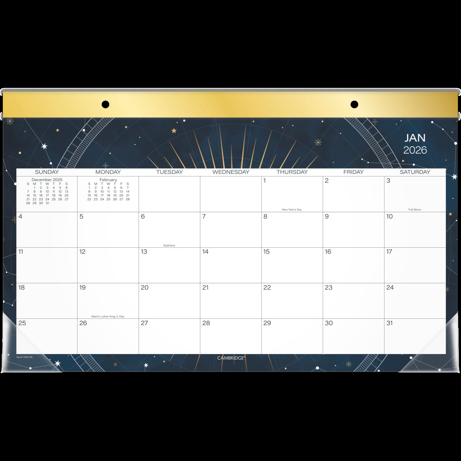 slide 7 of 8, Cambridge® Stargazer 2026 Monthly Desk Pad Calendar, Compact, 17 3/4" x 11", 11 in