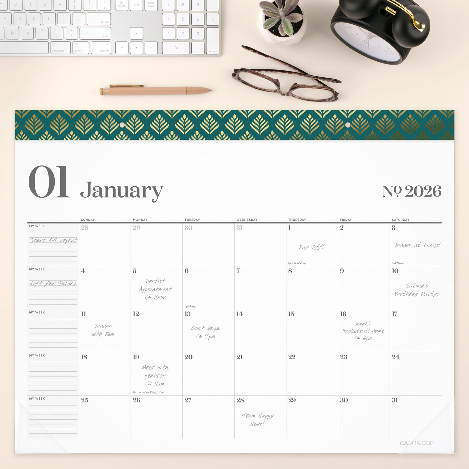slide 2 of 7, Cambridge® WorkStyle® 2026 Monthly Desk Pad Calendar, Transformative Teal, Standard, 21 3/4" x 17", 17 in