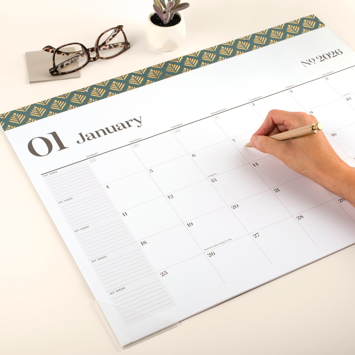 slide 4 of 7, Cambridge® WorkStyle® 2026 Monthly Desk Pad Calendar, Transformative Teal, Standard, 21 3/4" x 17", 17 in