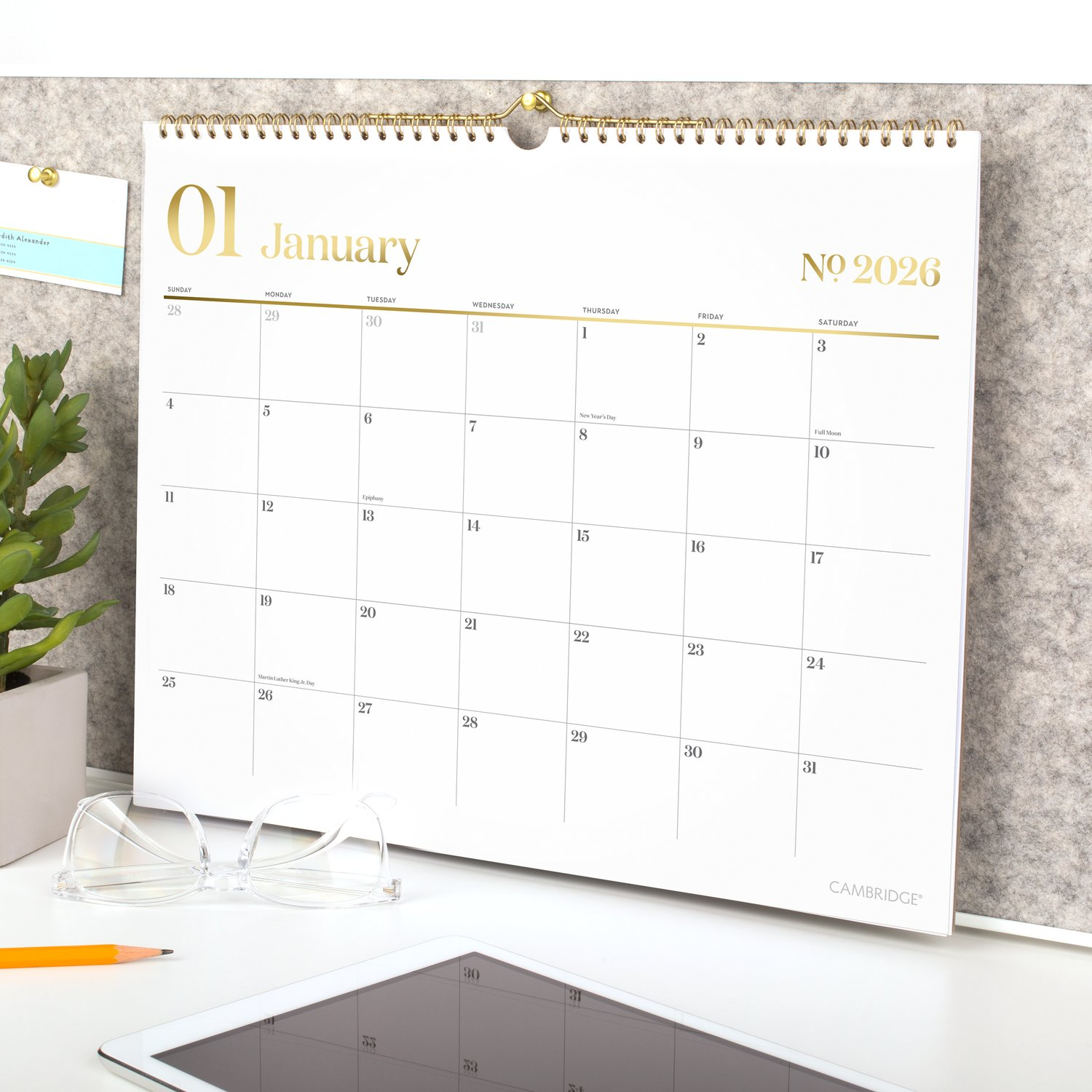 slide 3 of 8, Cambridge® WorkStyle® 2026 Monthly Wall Calendar, White, Medium, 15" x 12", 15 in