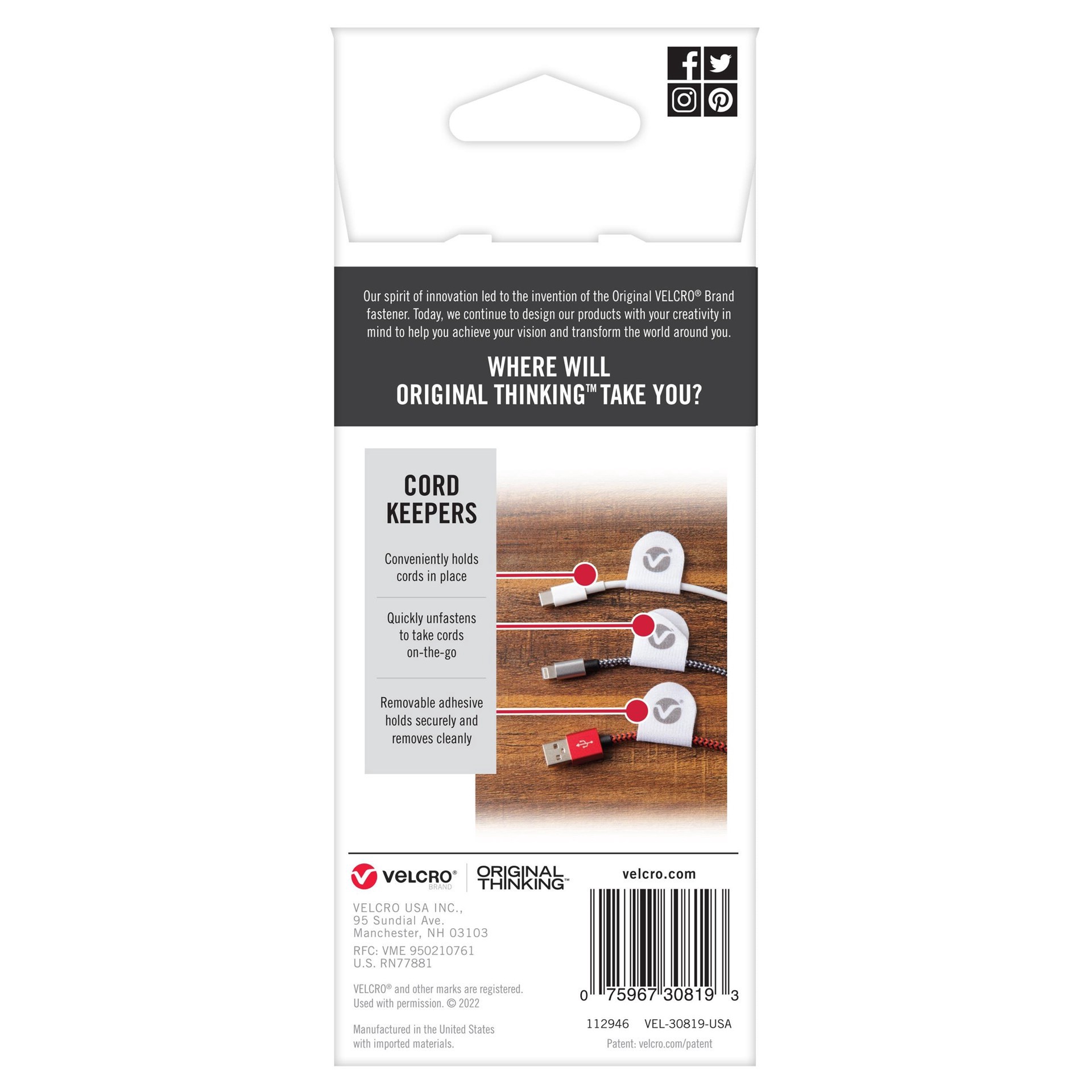 slide 4 of 4, VELCRO Brand Cord Keepers, White, Pack Of 5 Keepers, 5 ct