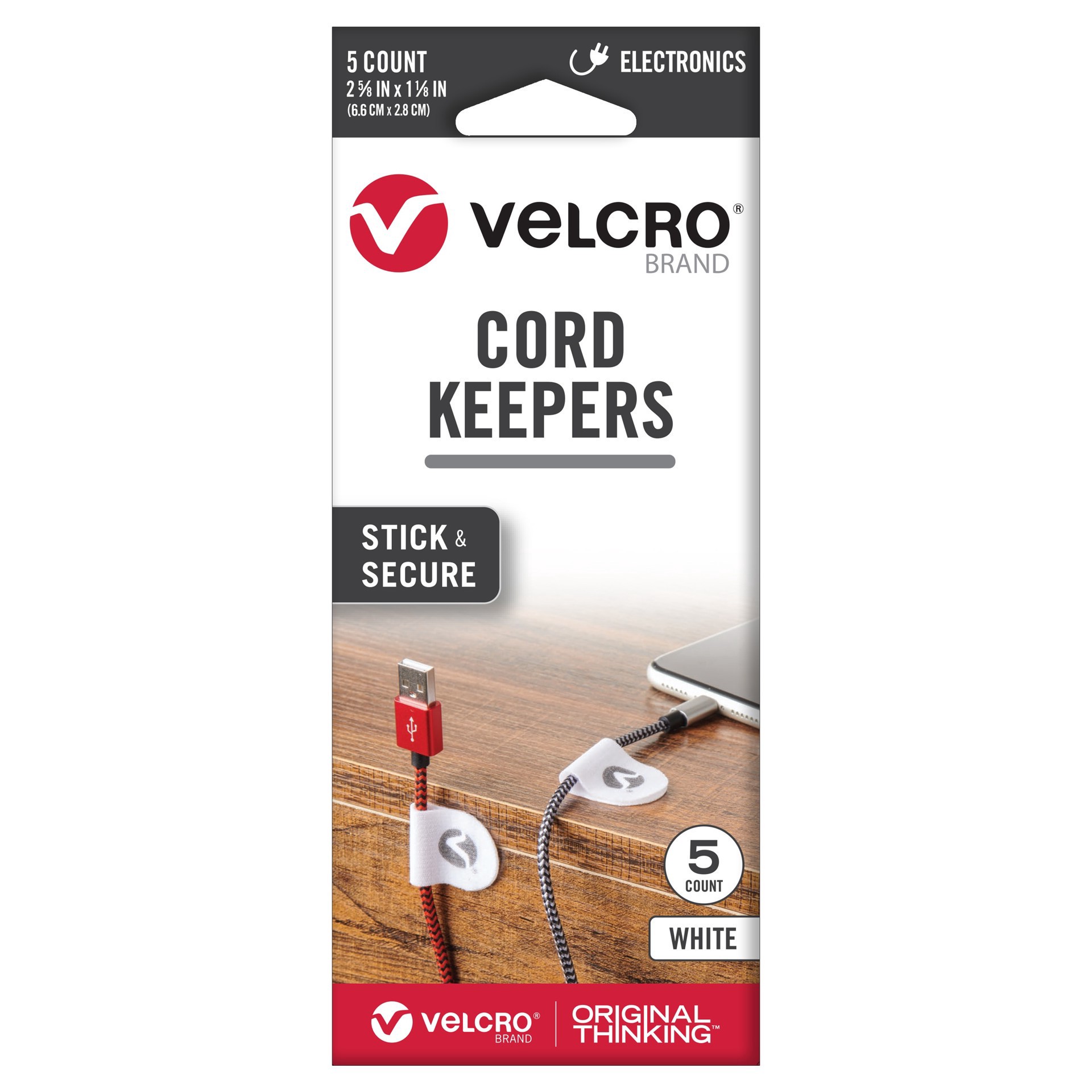 slide 1 of 4, VELCRO Brand Cord Keepers, White, Pack Of 5 Keepers, 5 ct