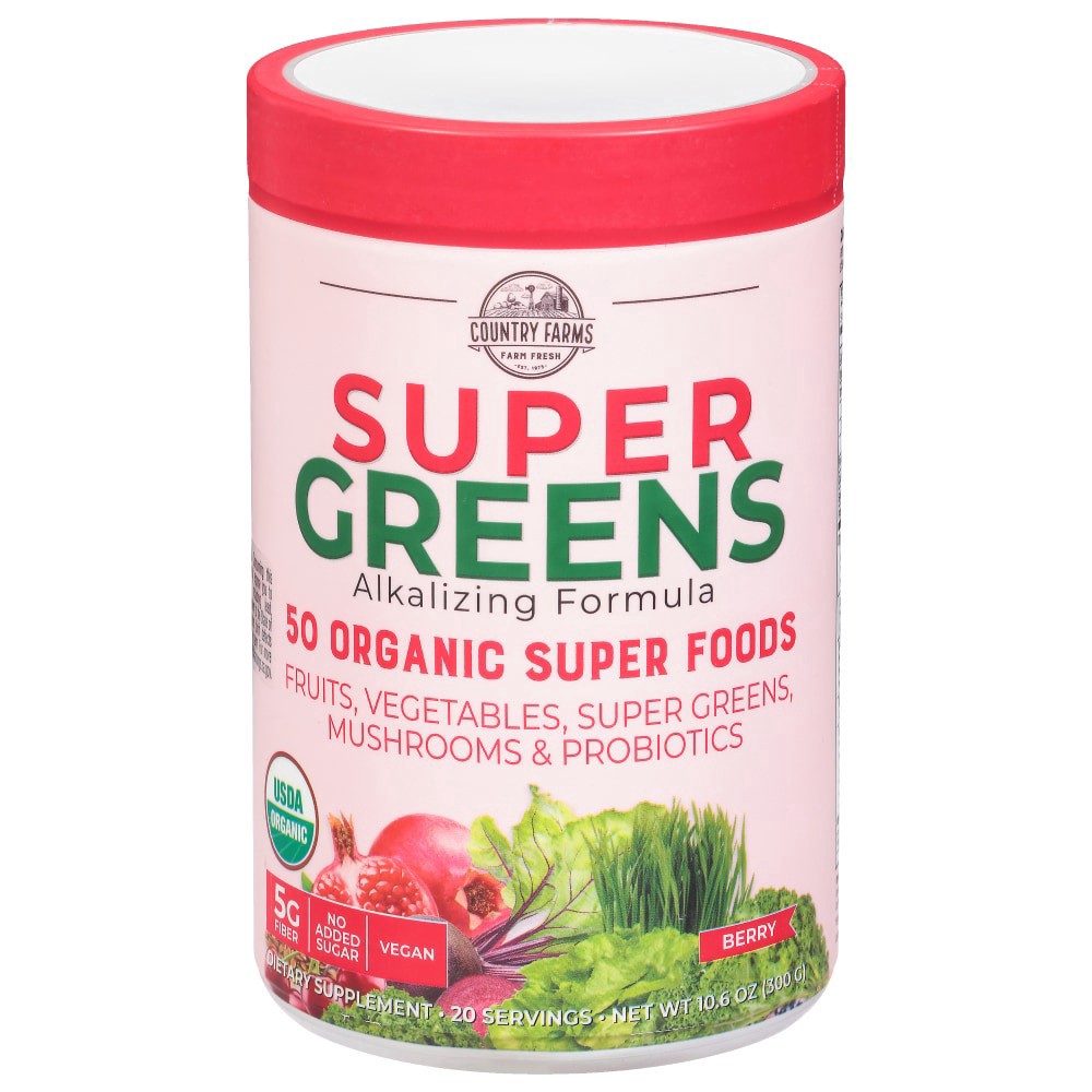 slide 4 of 4, Country Farms Super Greens Organic Drink Mix - Berry, 9.88 fl oz