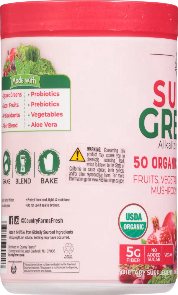 slide 3 of 4, Country Farms Super Greens Organic Drink Mix - Berry, 9.88 fl oz