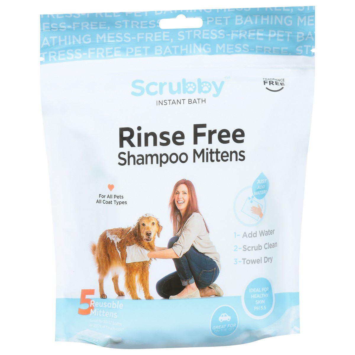 slide 13 of 13, Scrubby Instant Bath Rinse Free Shampoo Mittens 5 ea, 5 ct