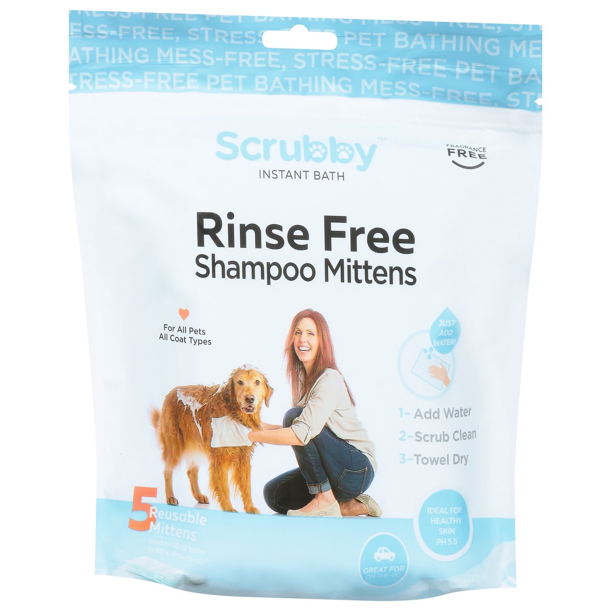 slide 6 of 13, Scrubby Instant Bath Rinse Free Shampoo Mittens 5 ea, 5 ct