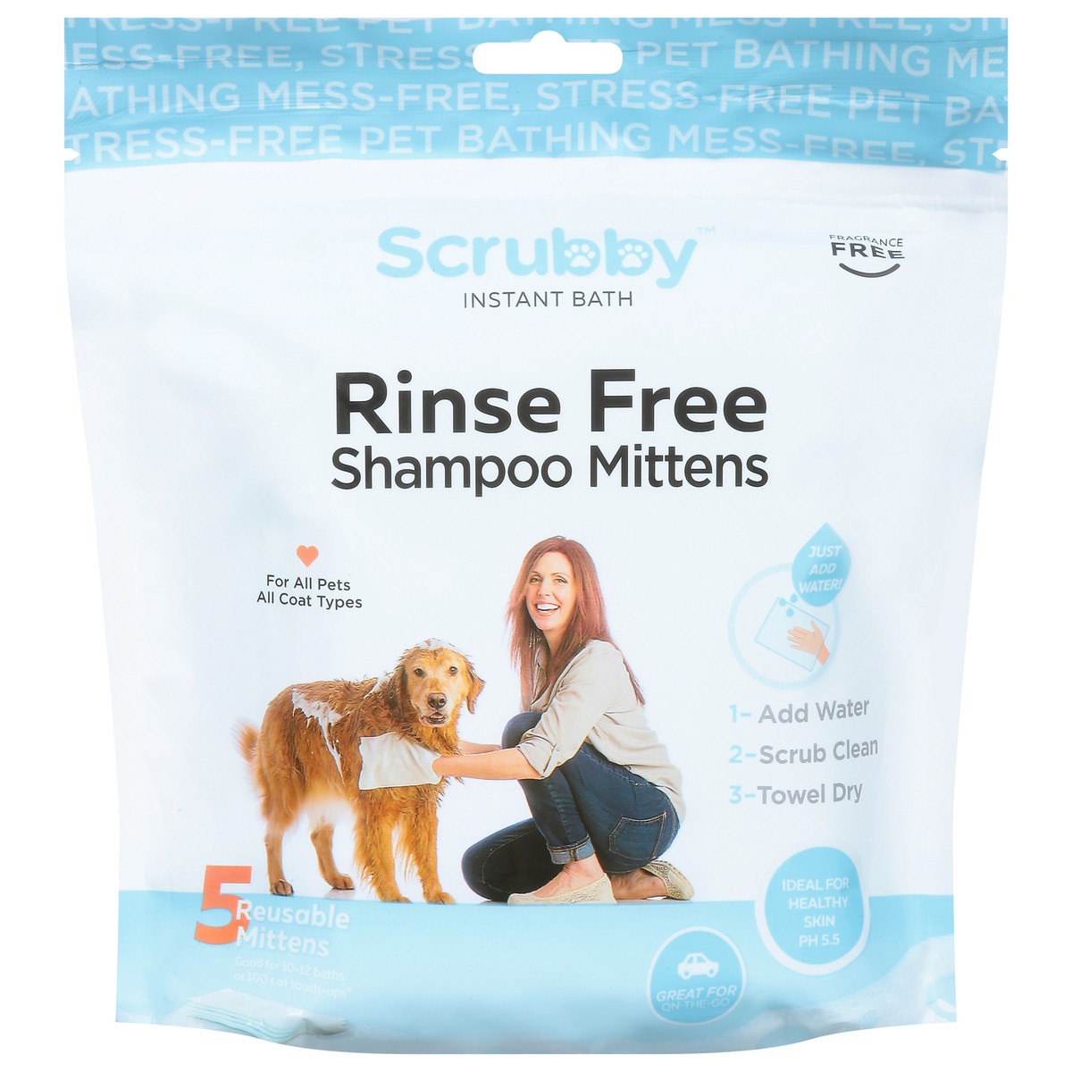 slide 11 of 13, Scrubby Instant Bath Rinse Free Shampoo Mittens 5 ea, 5 ct