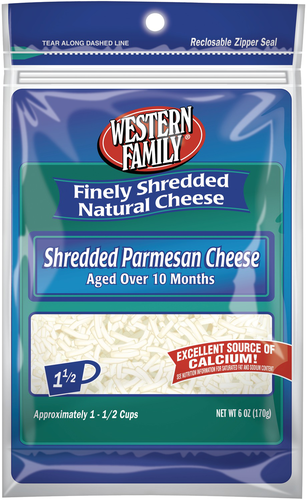 slide 1 of 1, Western Family Finely Shredded Parmesan Cheese, 6 oz