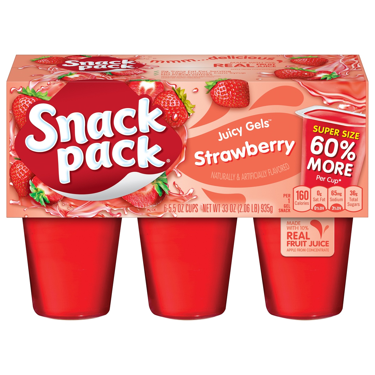 slide 1 of 1, Snack Pack Strawberry Juicy Gels, 6 ct; 5.5 oz