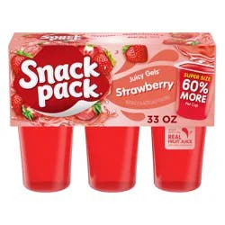 Snack Pack Super Size Strawberry Flavored Juicy Gels, 5.5 oz Snack Cups, 6 Count