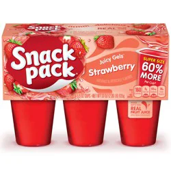 Snack Pack Super Size Strawberry Flavored Juicy Gels, 5.5 oz Snack Cups, 6 Count