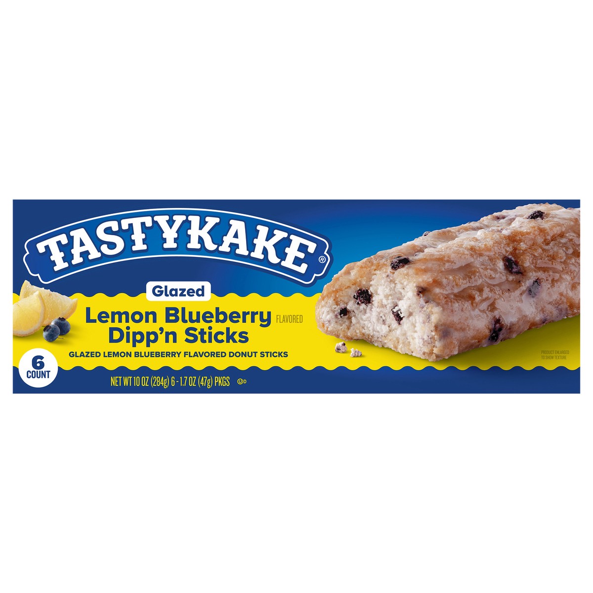 slide 1 of 6, Tastykake Glazed Lemon Blueberry Flavored Dipp'n Sticks, Lemon Blueberry Donut Sticks, 10 oz, 6 Ct, 6 ct