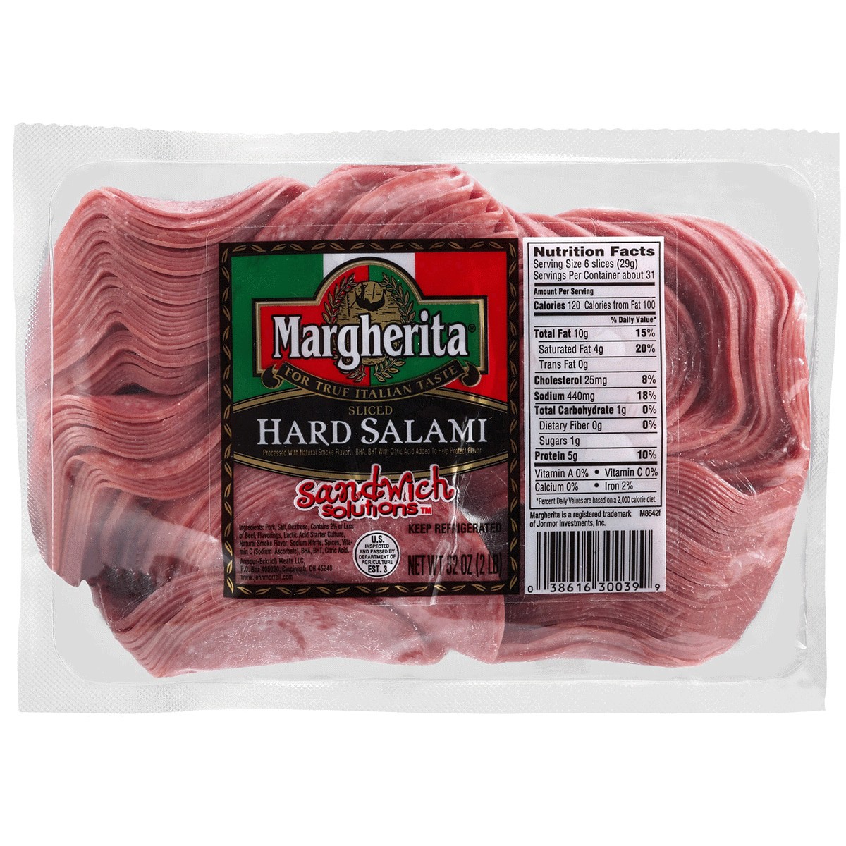 slide 1 of 2, Margherita Pre-sliced Hard Salami, 32 oz