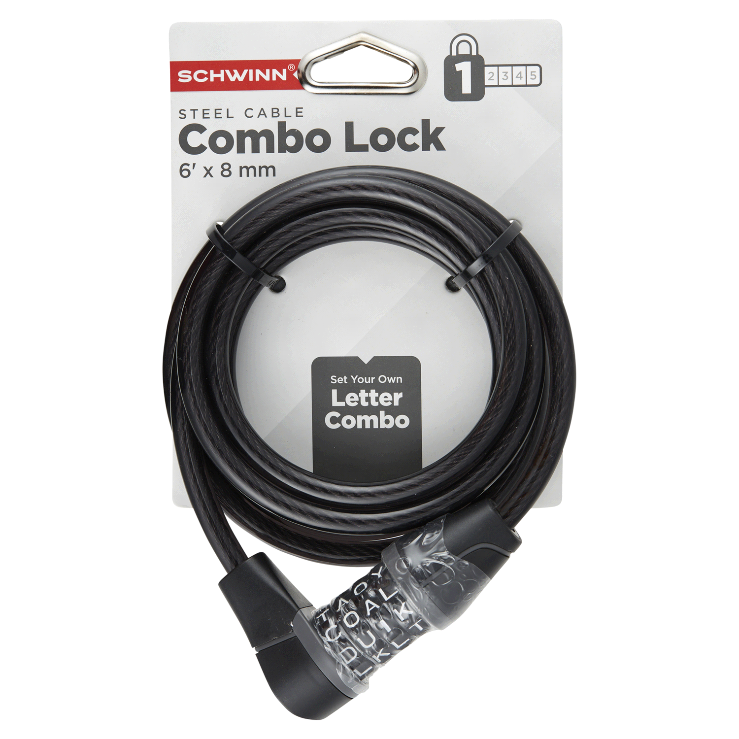 slide 1 of 2, Schwinn Letter Combo Cable Lock 6' x 8mm, 1 ct