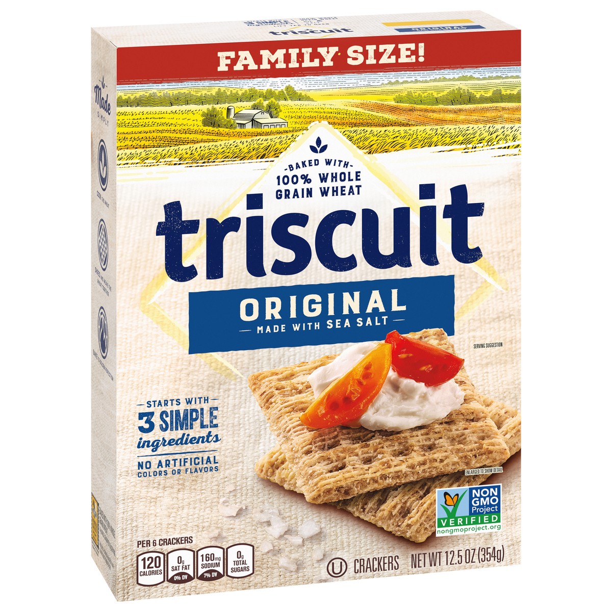 slide 6 of 9, Triscuit Original Whole Grain Wheat Crackers, Vegan Crackers, Family Size, 12.5 oz, 12.5 oz