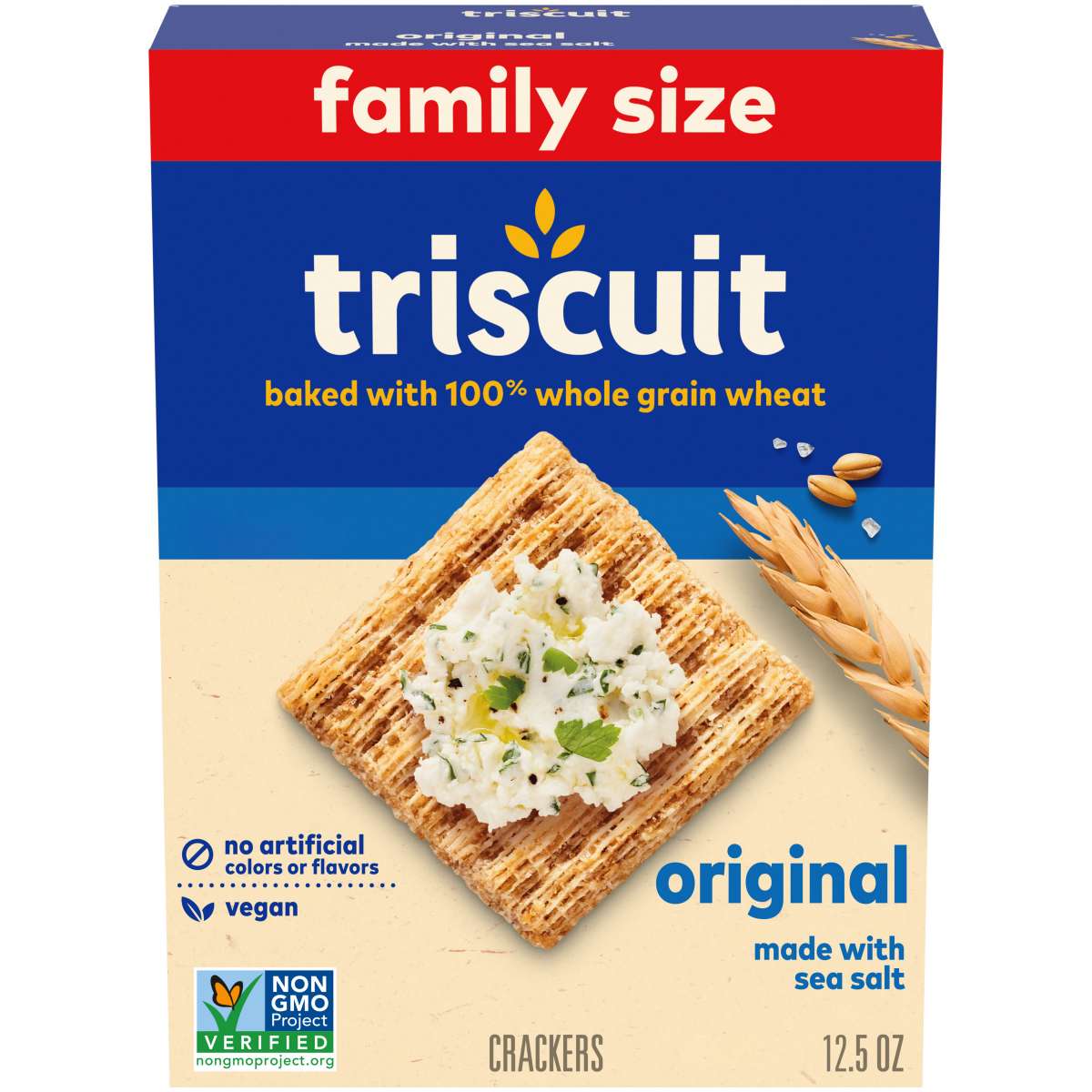 slide 1 of 9, Triscuit Original Whole Grain Wheat Crackers, Vegan Crackers, Family Size, 12.5 oz, 12.5 oz