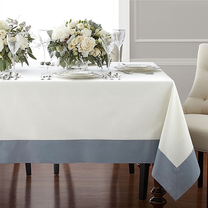 slide 1 of 1, Wamsutta Bordered Linen Square Tablecloth - Blue, 90 in