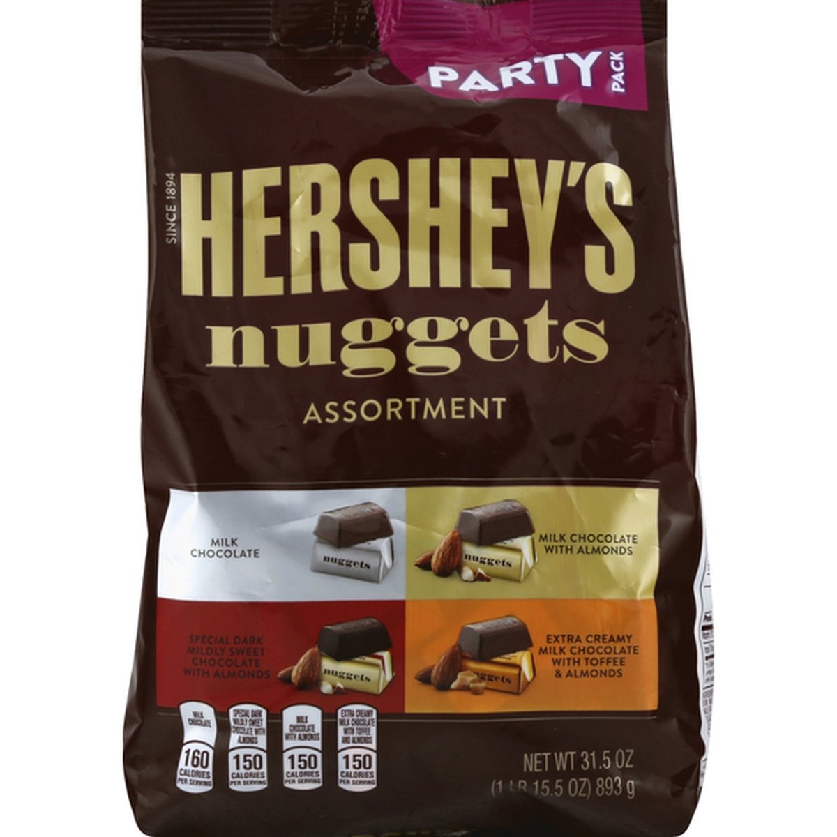slide 1 of 1, Hershey's Chocolate, Assortment, Nuggets, Party Pack, Bag, 31.5 oz