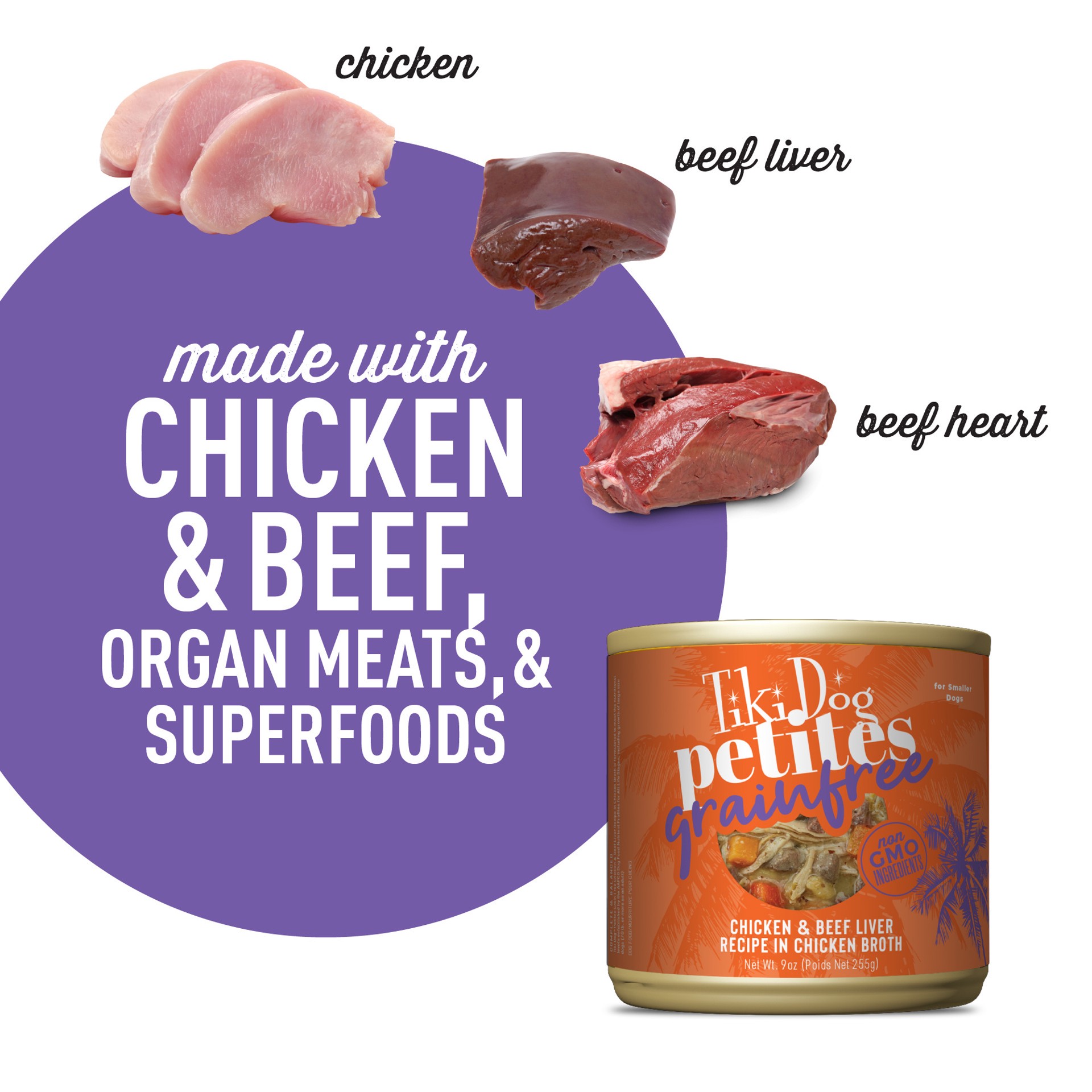 slide 3 of 7, Tiki Dog® Aloha Petites® All Life Stage Wet Dog Food - Chicken & Beef, 9 oz