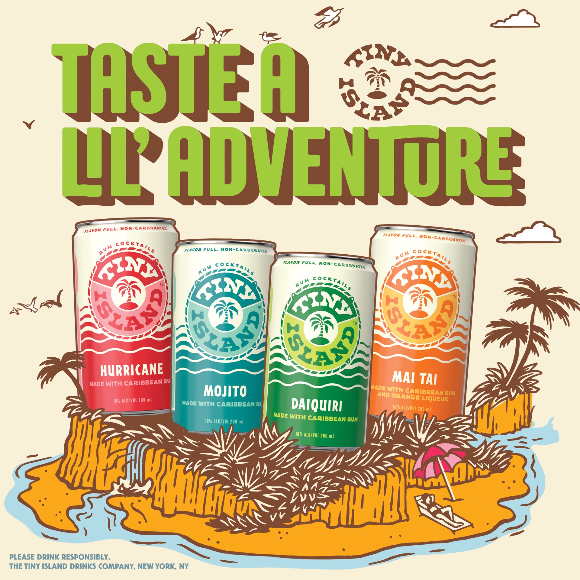 slide 4 of 4, Tiny Island Rum Cocktails Variety Pack, 8 Pack, 200 mL Cans, 10% ABV, 200 ml