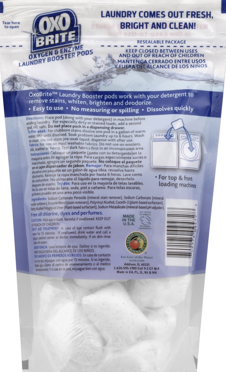 slide 3 of 3, Earth Friendly Products OXO Brite Laundry Booster Pods Free and Clear, 14.5 oz