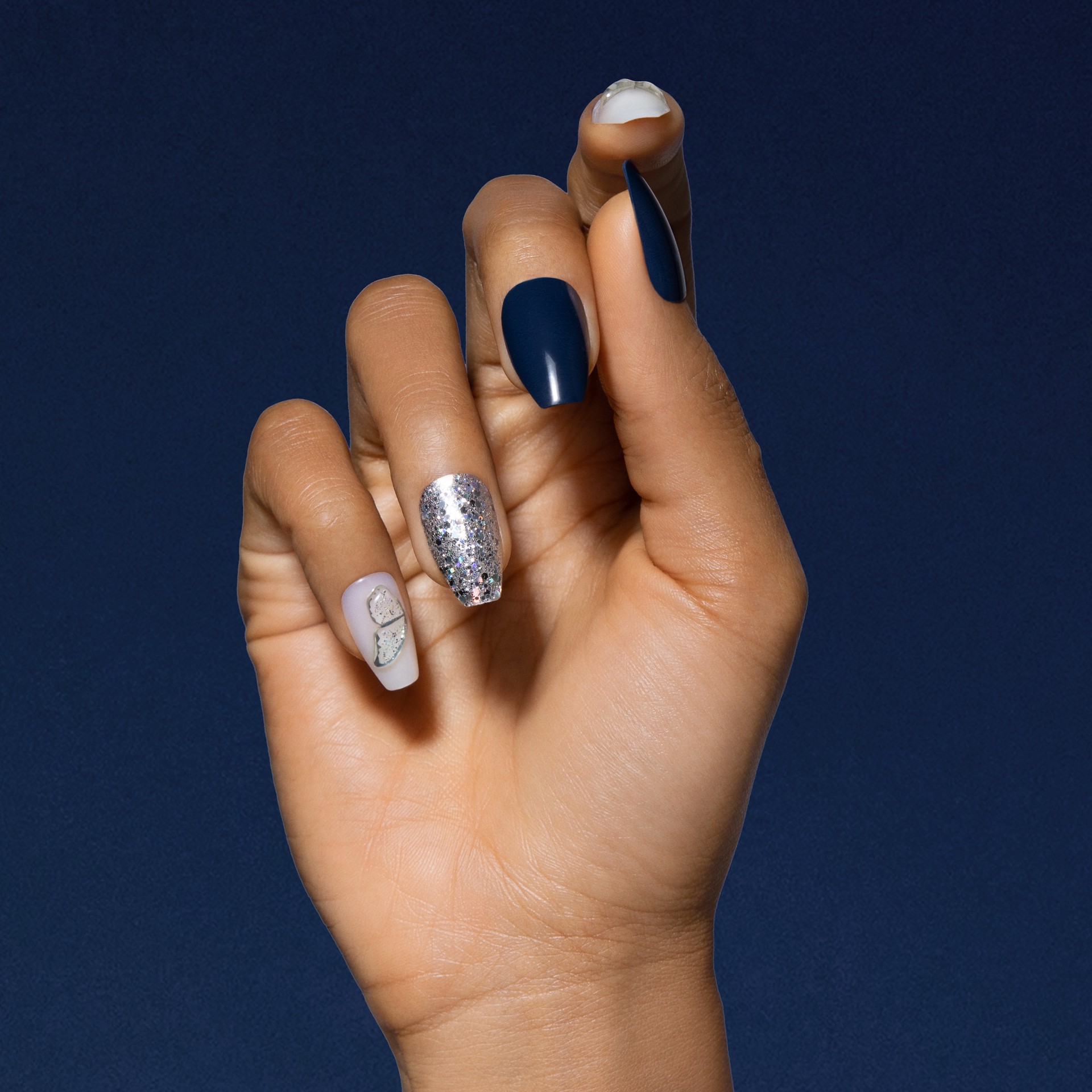 slide 5 of 5, KISS Gel Fantasy Allure Ready-To-Wear Medium Coffin Fake Nails, Black & Silver, 28 Pieces, 1 ct