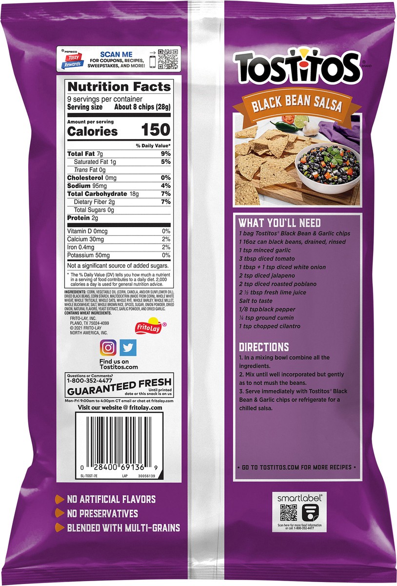 slide 2 of 3, Tostitos Tortilla Chips Black Bean And Garlic Flavored 9 Ounce, 9 oz